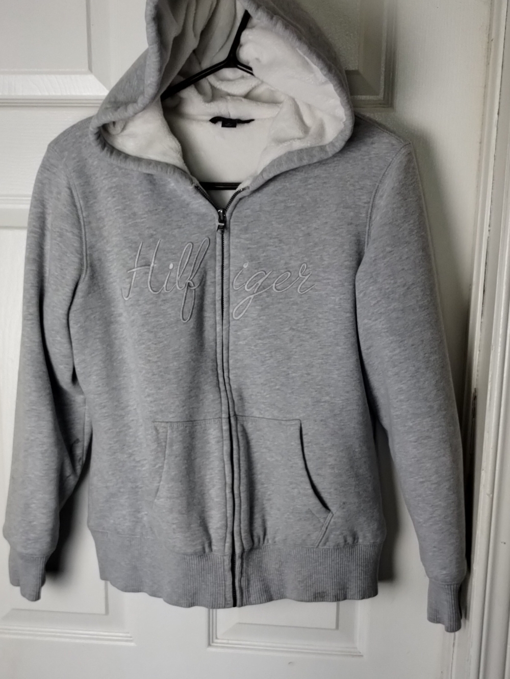 Tommy Hilfiger Gray Zip-Up Hoodie with Sherpa Lining. Size Med *Flaw*